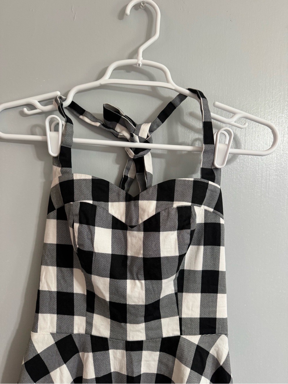 Topdress Black White Gingham Backless Halter Dress Size Small Retro Trad Wife - Picture 5 of 9